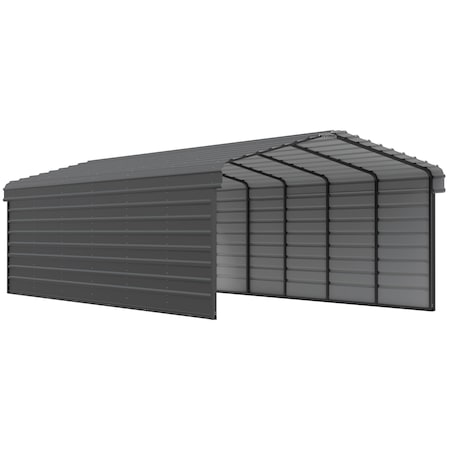 Arrow Storage Products Galvanized Steel Carport, W/ 2-Sided Enclosure, Compact Car Metal Carport Kit, 12'x29'x7', Charcoal CPHC122907ECL2